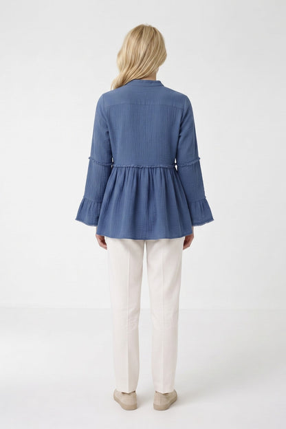 Women's Peplum Blouse | Frayed Sleeves