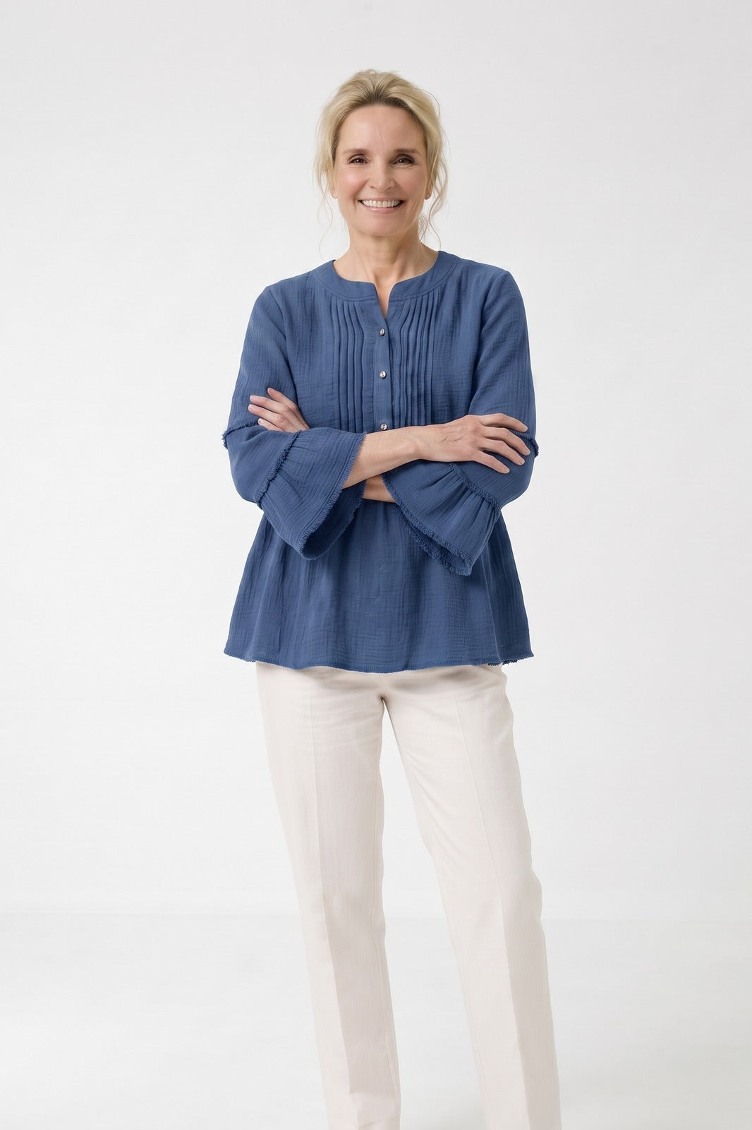 Women's Peplum Blouse | Frayed Sleeves