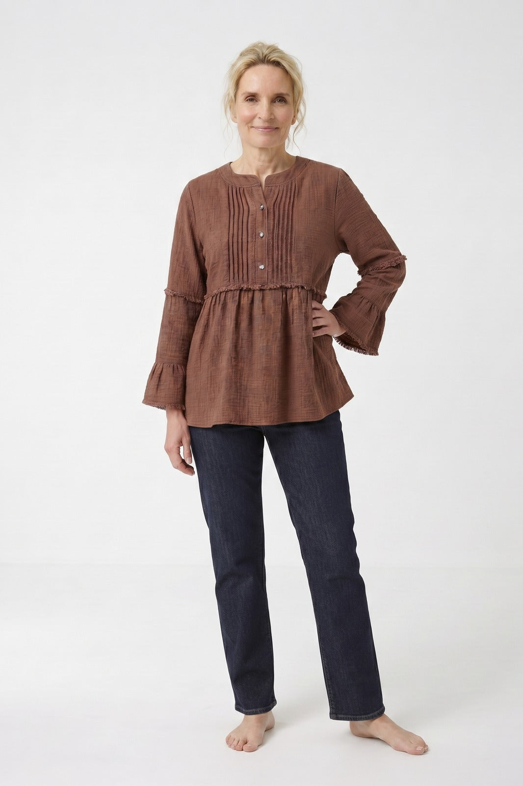 Women's Peplum Blouse | Frayed Sleeves