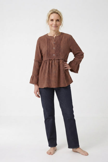 Women's Peplum Blouse | Frayed Sleeves