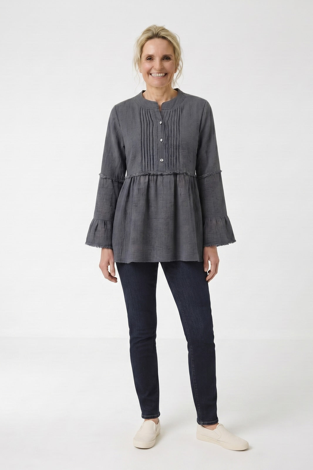 Women's Peplum Blouse | Frayed Sleeves