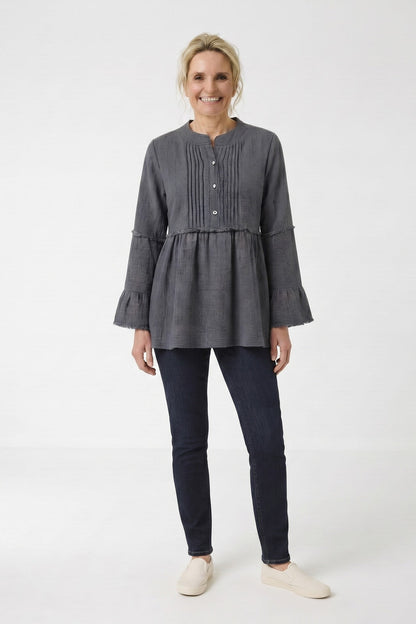 Women's Peplum Blouse | Frayed Sleeves