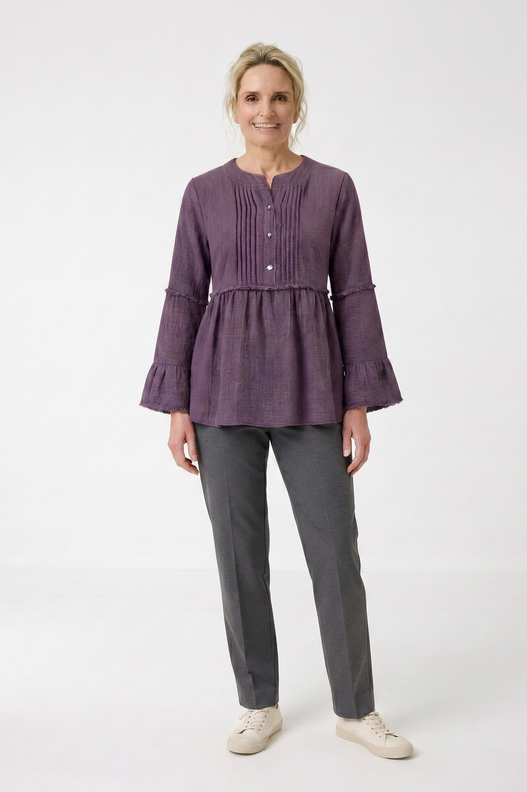 Women's Peplum Blouse | Frayed Sleeves