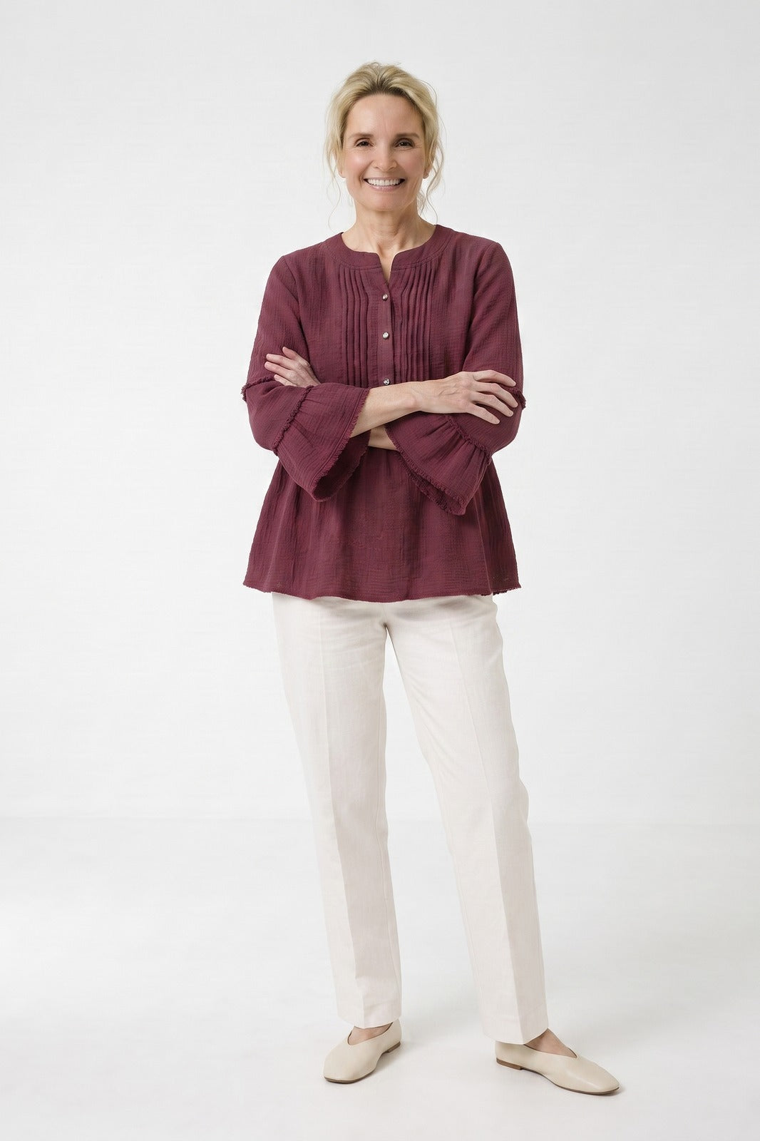 Women's Peplum Blouse | Frayed Sleeves