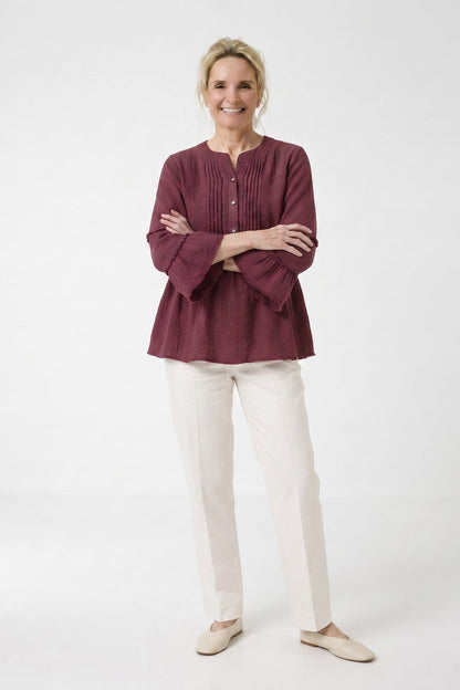 Women's Peplum Blouse | Frayed Sleeves