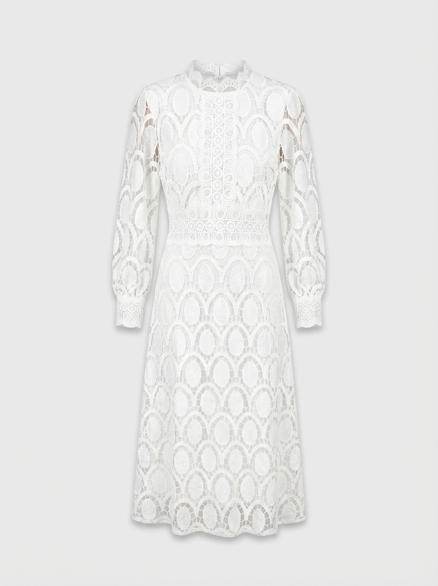 Lace Dress for Women with Stand-Up Collar and Long Sleeves