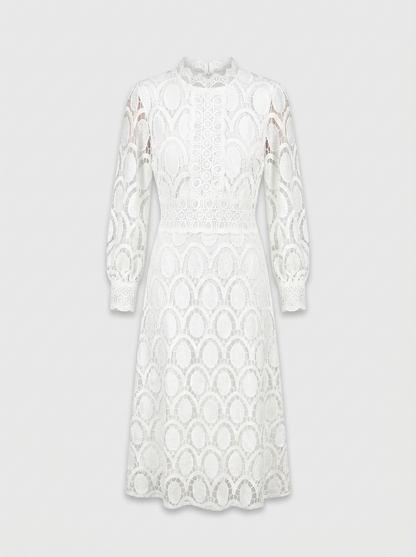 Lace Dress for Women with Stand-Up Collar and Long Sleeves