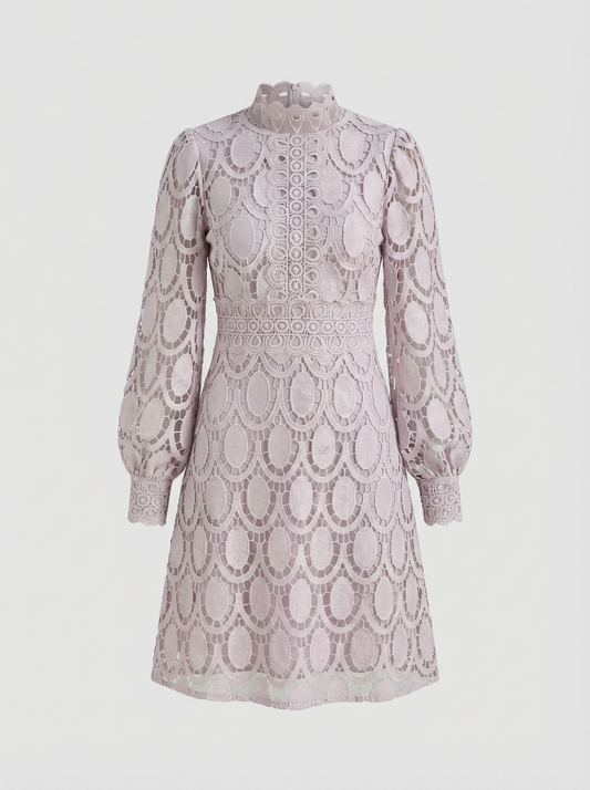 Lace Dress for Women with Stand-Up Collar and Long Sleeves