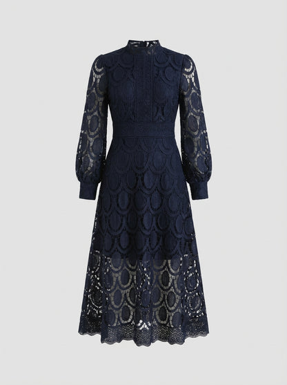 Lace Dress for Women with Stand-Up Collar and Long Sleeves