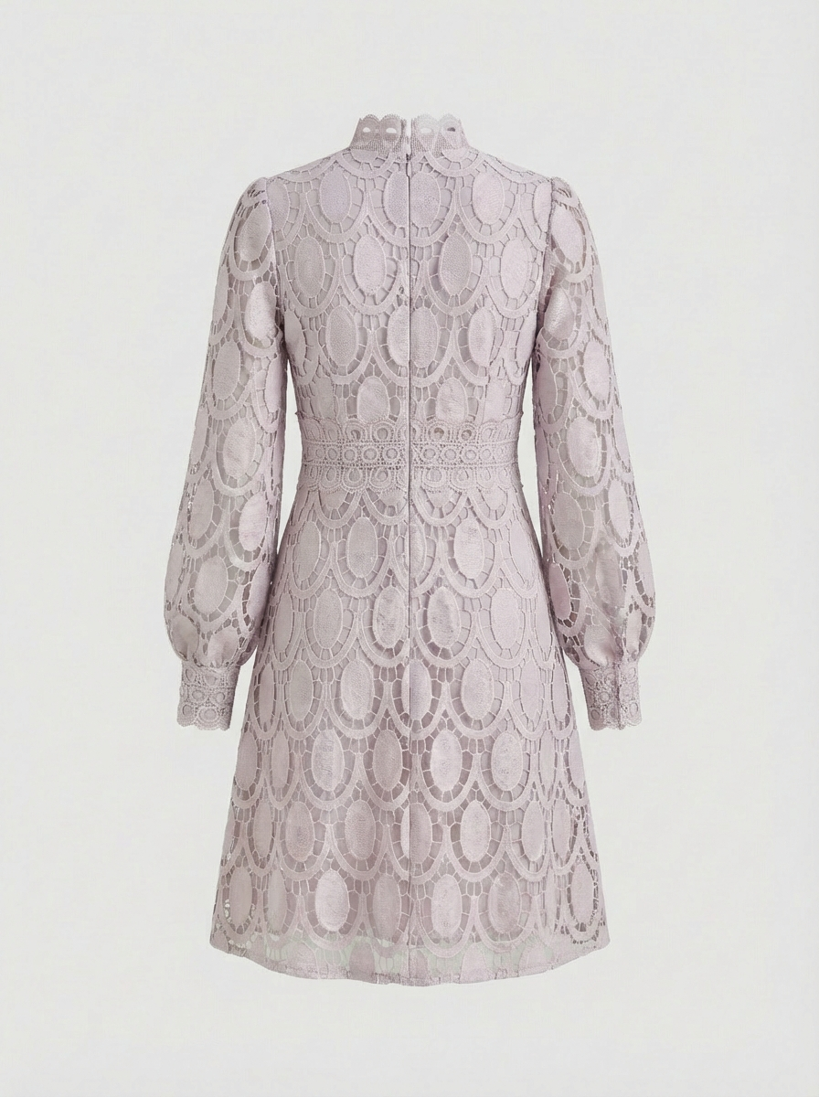 Lace Dress for Women with Stand-Up Collar and Long Sleeves