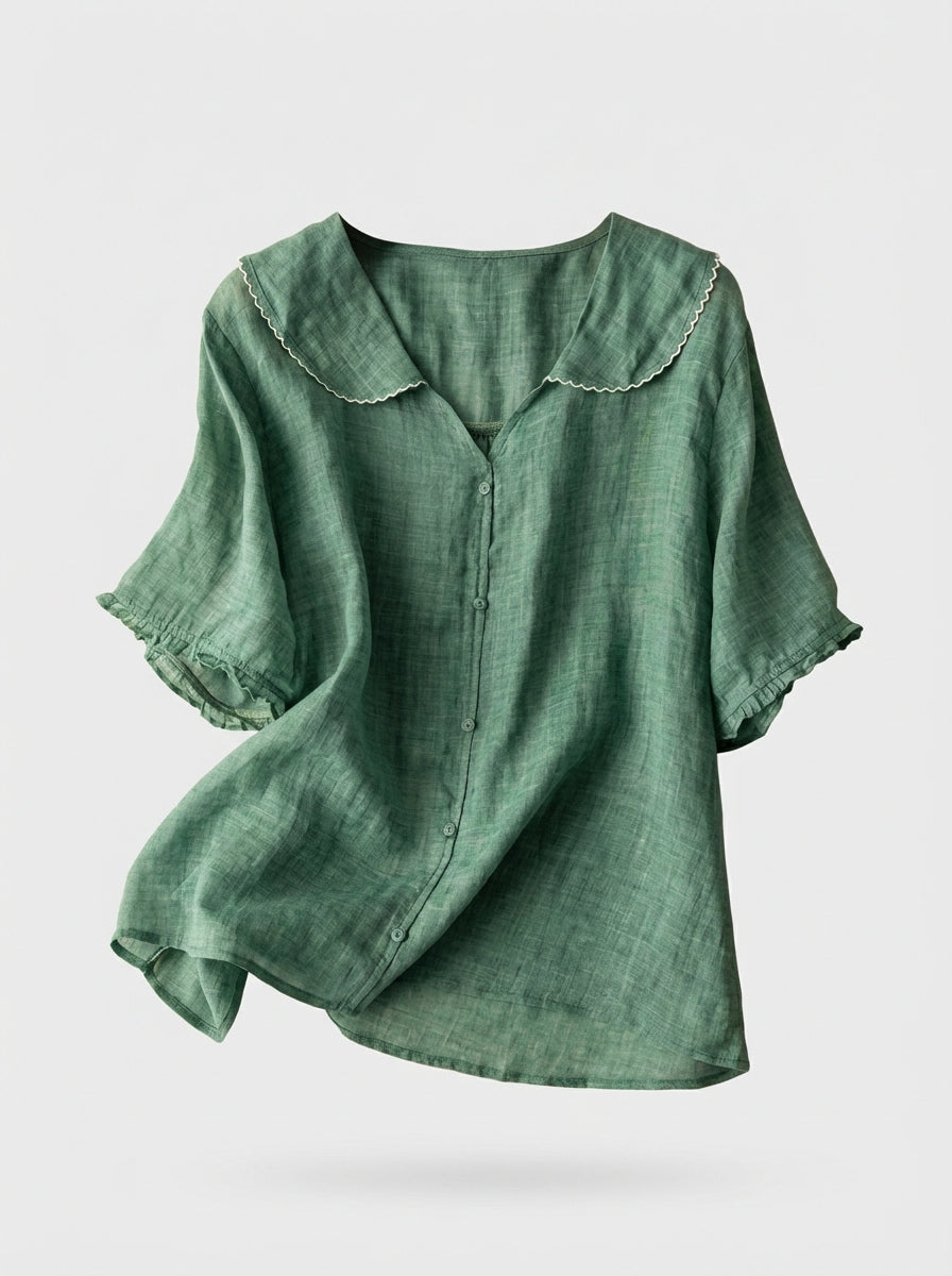 Women's Short Sleeve Blouse with Button Placket