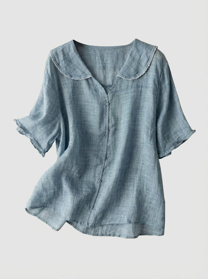Women's Short Sleeve Blouse with Button Placket