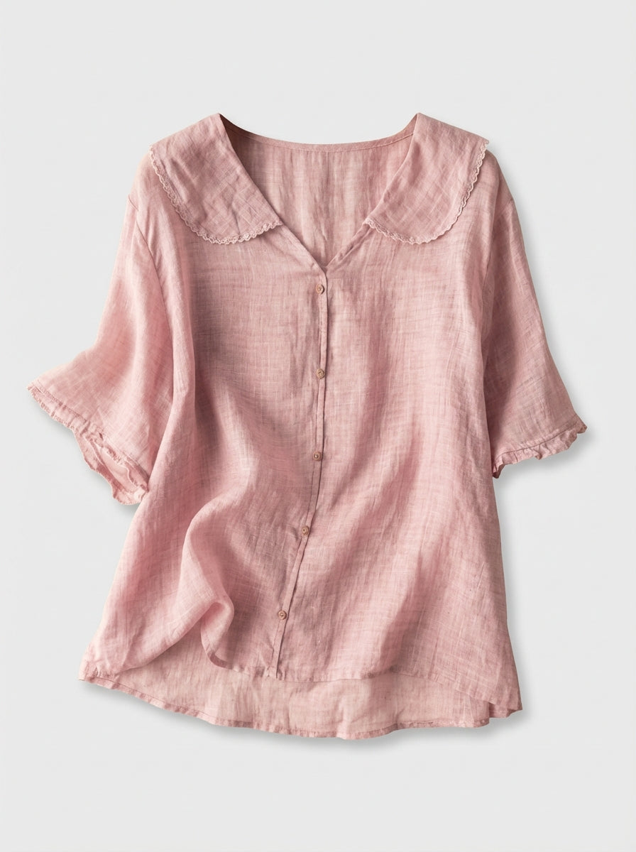 Women's Short Sleeve Blouse with Button Placket