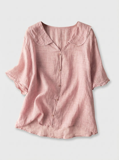 Women's Short Sleeve Blouse with Button Placket