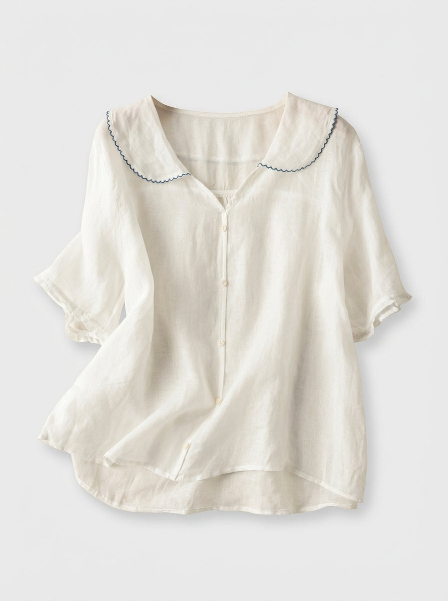 Women's Short Sleeve Blouse with Button Placket