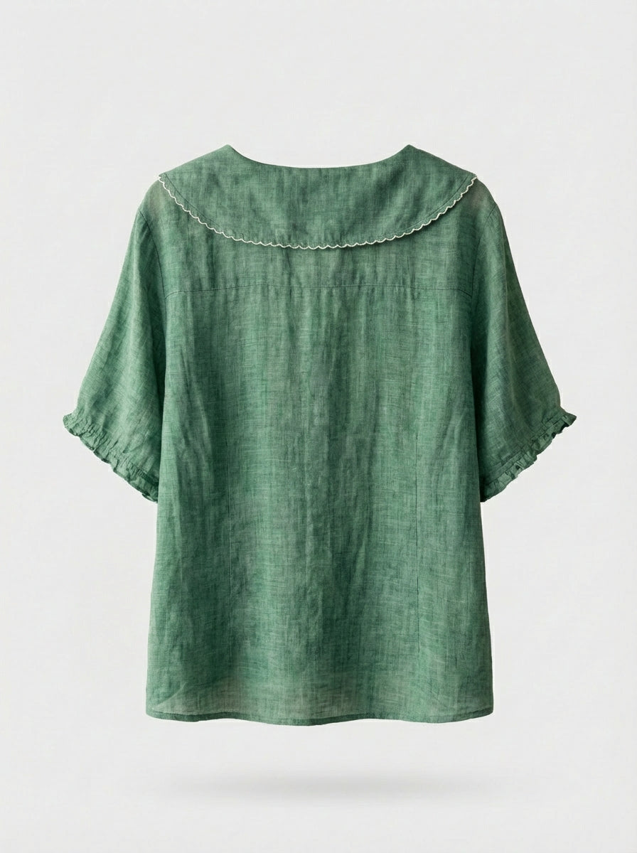 Women's Short Sleeve Blouse with Button Placket