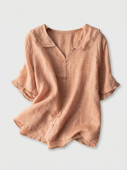 Women's Short Sleeve Blouse with Button Placket