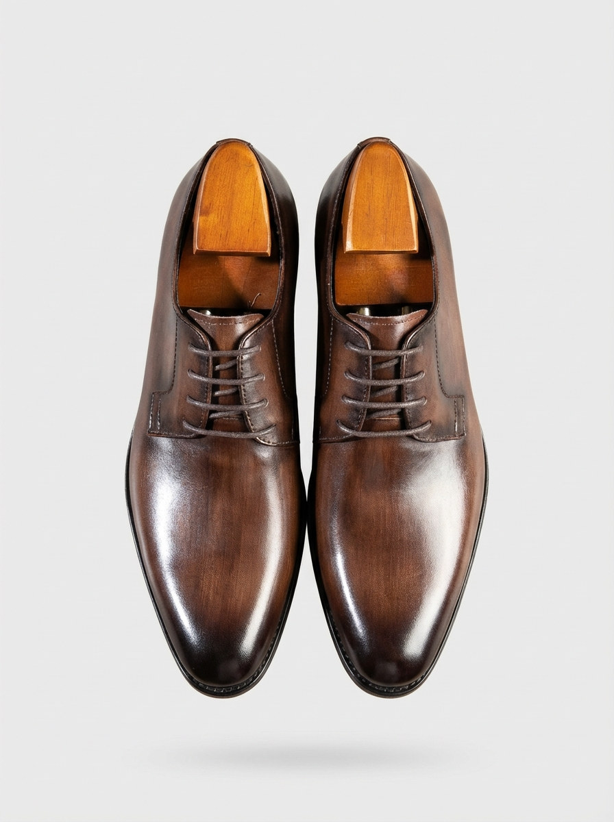 Men's Leather Shoes with Laces and Smooth Cap