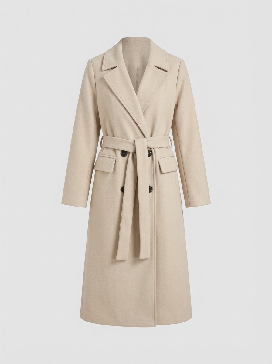 Women's Coat with Belt and Notched Collar