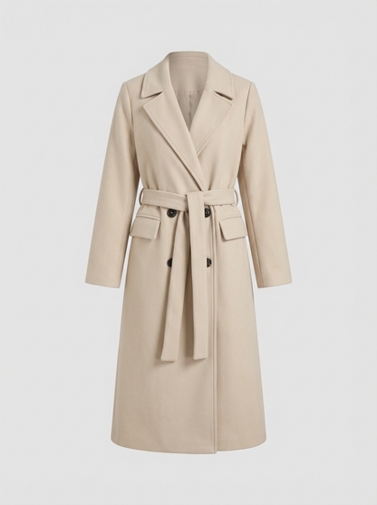 Women's Coat with Belt and Notched Collar