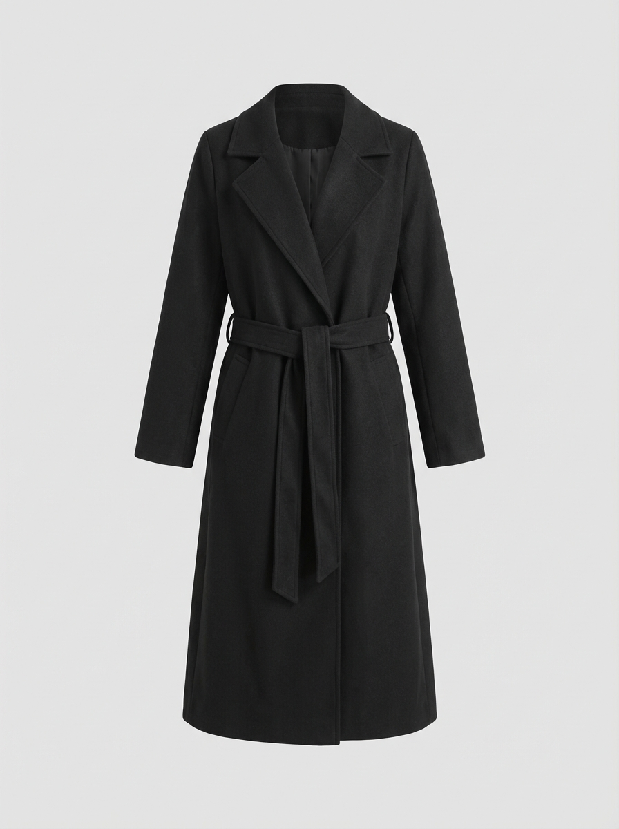 Women's Coat with Belt and Notched Collar