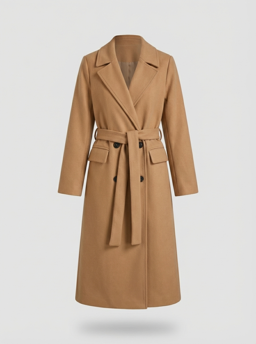 Women's Coat with Belt and Notched Collar