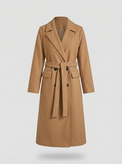 Women's Coat with Belt and Notched Collar