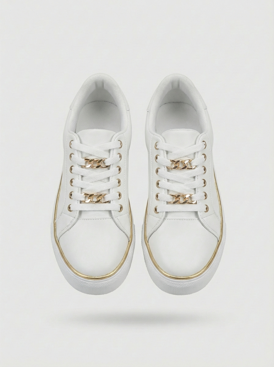 Women's Black Sneakers with Gold Chain and Platform Sole