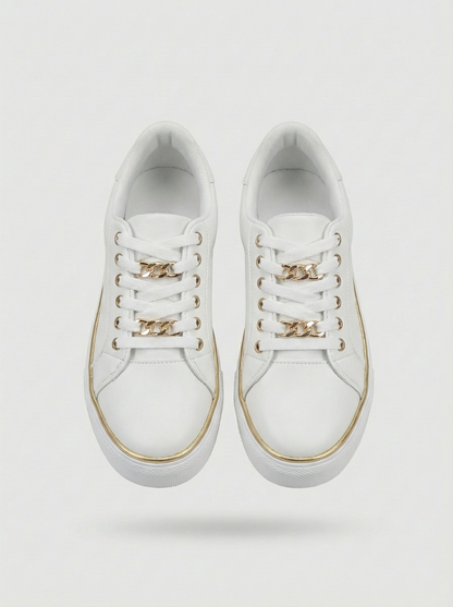 Women's Black Sneakers with Gold Chain and Platform Sole