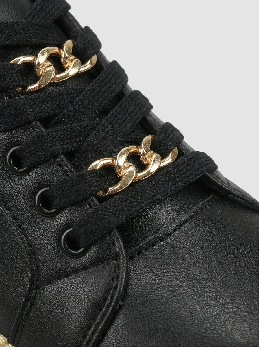 Women's Black Sneakers with Gold Chain and Platform Sole