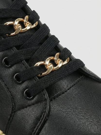 Women's Black Sneakers with Gold Chain and Platform Sole