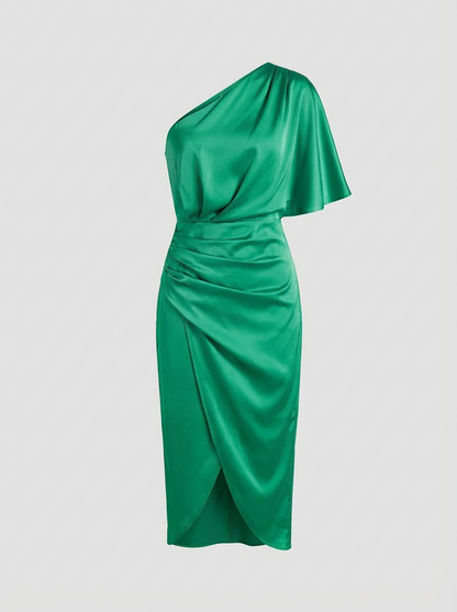 Midi Dress for Women with One-Shoulder and Draping