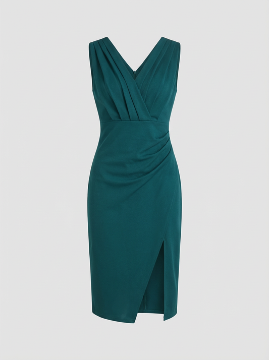 Fitted Dress for Women with V-Neck and Slit