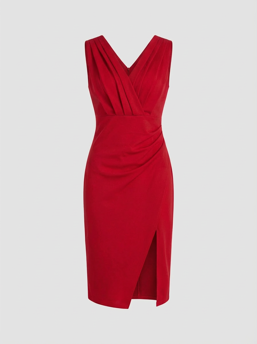 Fitted Dress for Women with V-Neck and Slit