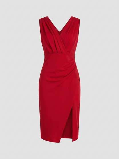 Fitted Dress for Women with V-Neck and Slit
