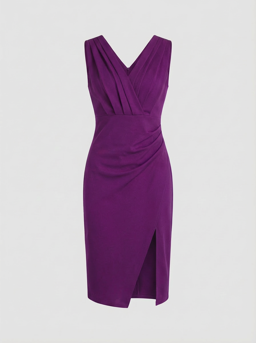 Fitted Dress for Women with V-Neck and Slit
