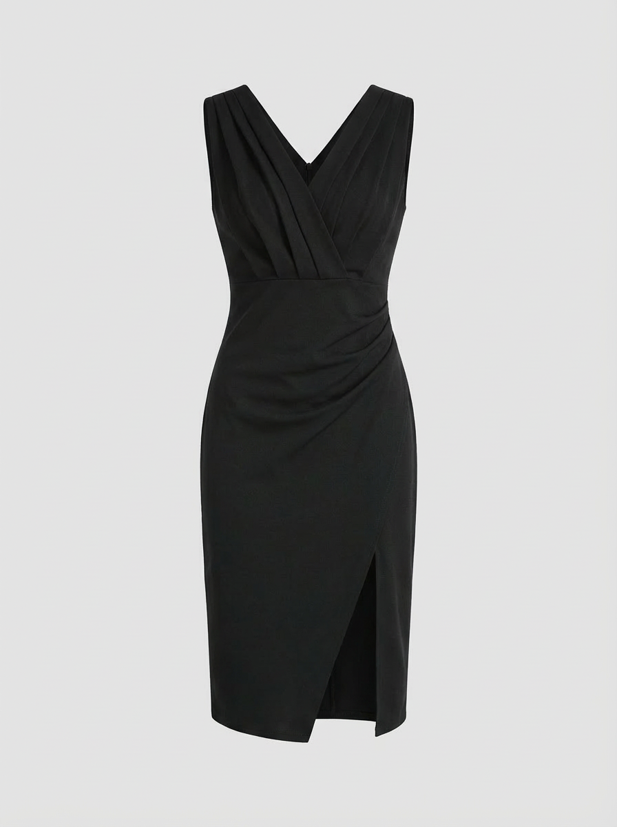 Fitted Dress for Women with V-Neck and Slit