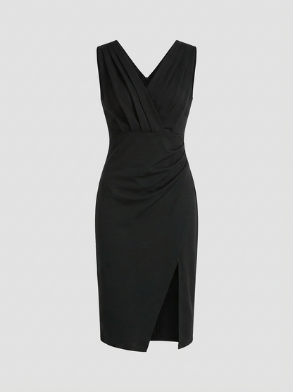 Fitted Dress for Women with V-Neck and Slit