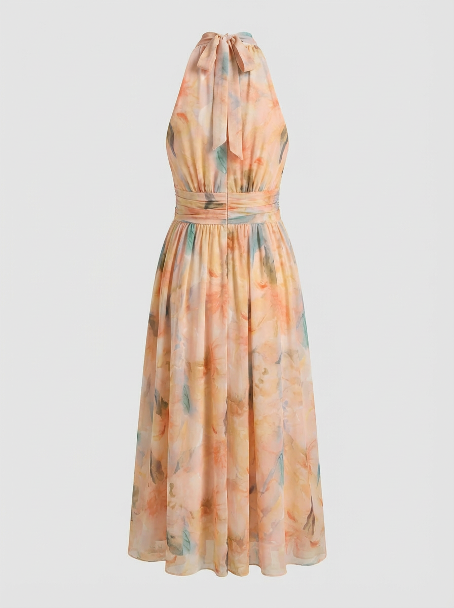 Women's Maxi Dress with Floral Pattern and Halter Neck