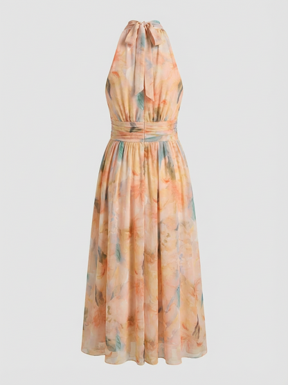 Women's Maxi Dress with Floral Pattern and Halter Neck