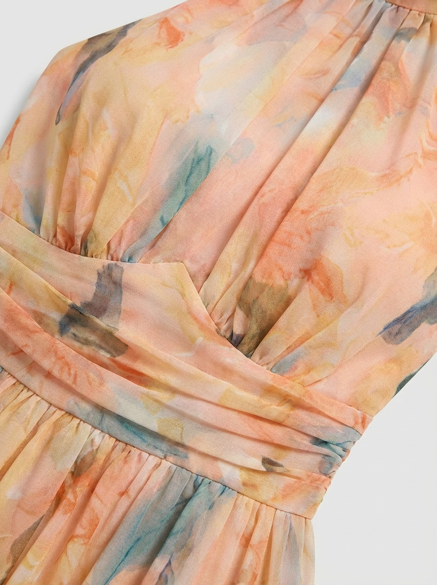 Women's Maxi Dress with Floral Pattern and Halter Neck