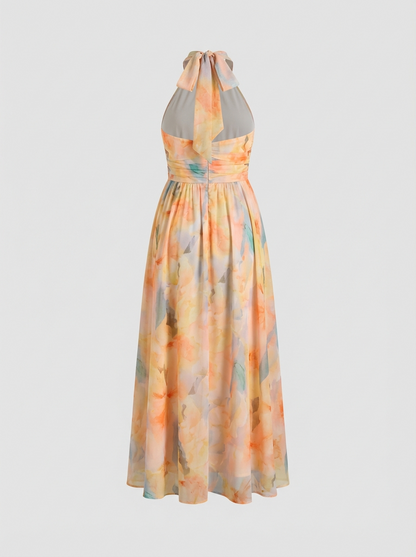 Women's Maxi Dress with Floral Pattern and Halter Neck