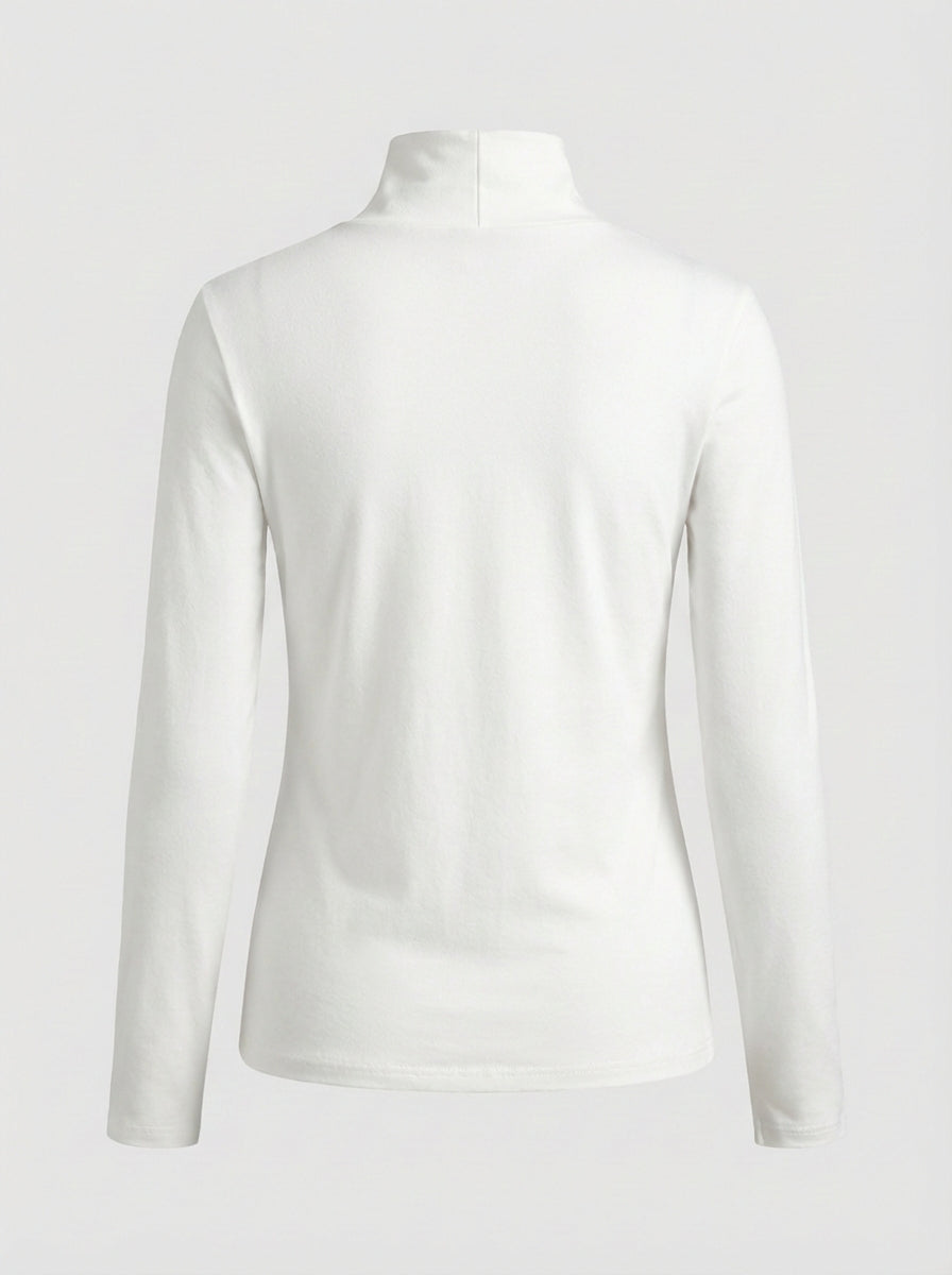 Women's Long Sleeve Top with Stand-up Collar and V-neck