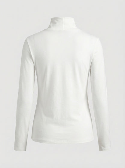 Women's Long Sleeve Top with Stand-up Collar and V-neck