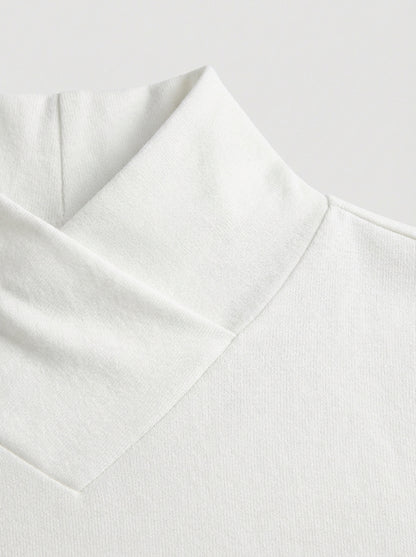 Women's Long Sleeve Top with Stand-up Collar and V-neck