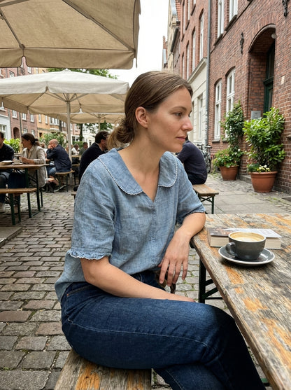 Women's Short Sleeve Blouse with Button Placket