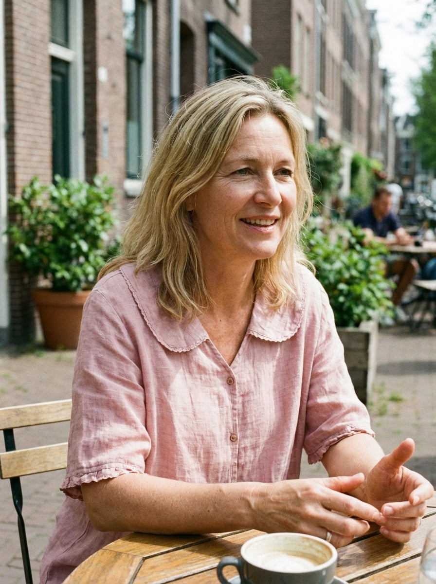 Women's Short Sleeve Blouse with Button Placket