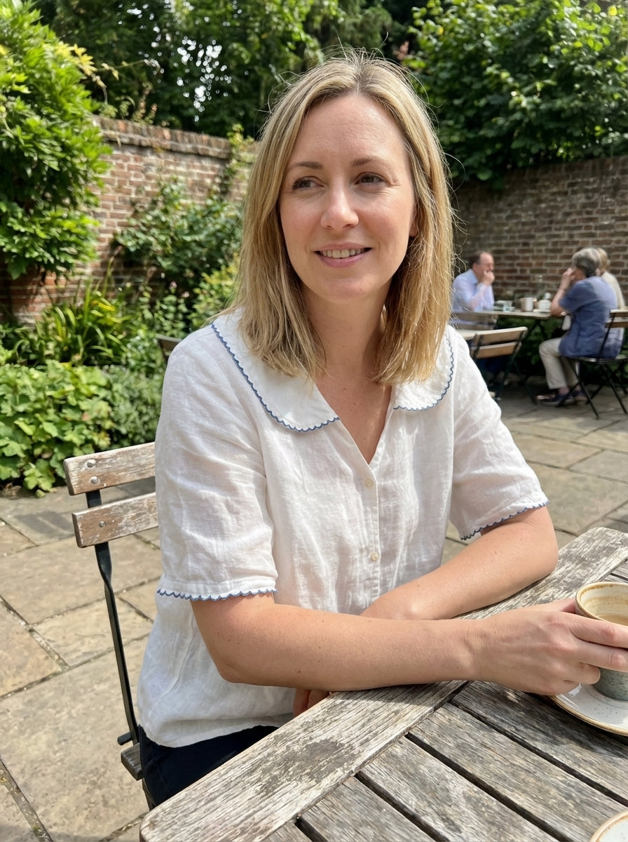 Women's Short Sleeve Blouse with Button Placket