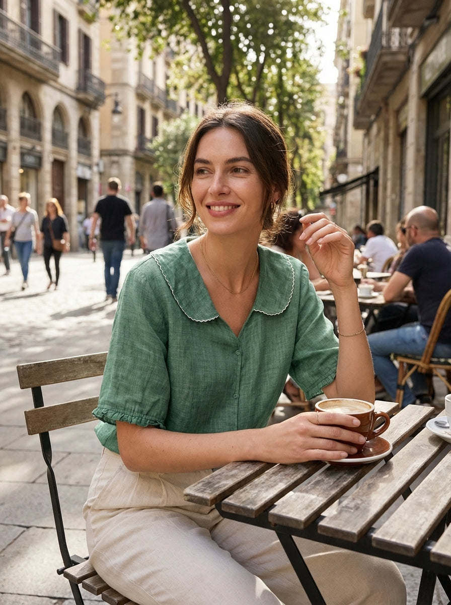 Women's Short Sleeve Blouse with Button Placket
