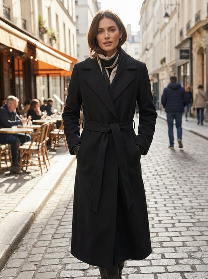 Women's Coat with Belt and Notched Collar